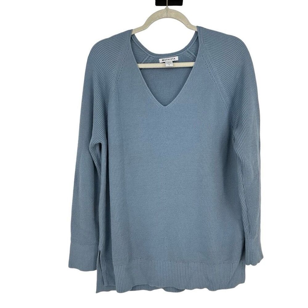 Athleta Hanover Refined V-neck Long Sleeve Sweater Size L Blue Gorpcore Wool